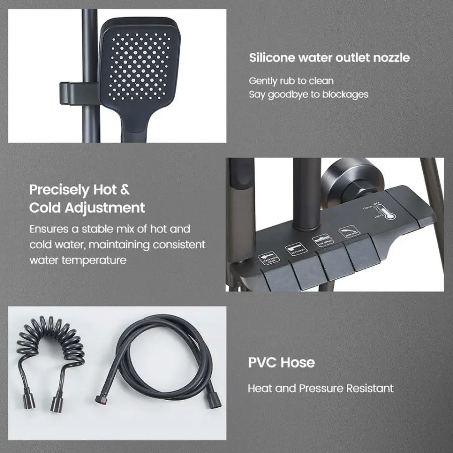 Matte Black Wall Mounted Piano Key 4 Spray Modes Square Rainfall Shower Faucet Precise Temp Control Bathroom Set with Bidet — image 4