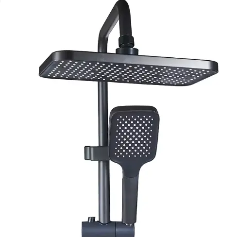Matte Black Wall Mounted Piano Key 4 Spray Modes Square Rainfall Shower Faucet Precise Temp Control Bathroom Set with Bidet — image 5