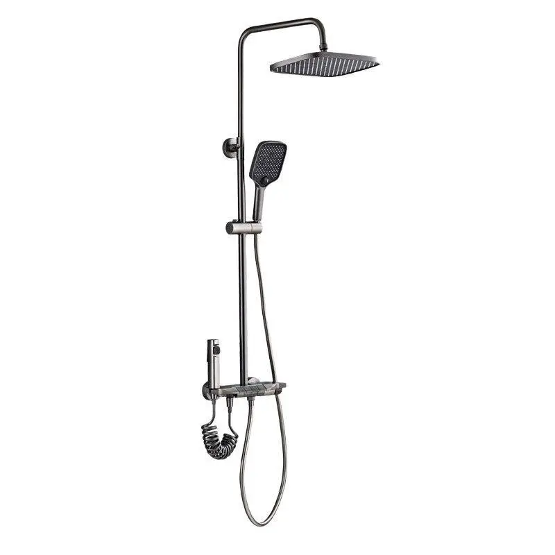 Wholesale Complete Alloy Black Gun Gray-white Glass Bathroom Piano Keys Intelligent Multi-functional Hot and Cold Shower Set — image 5