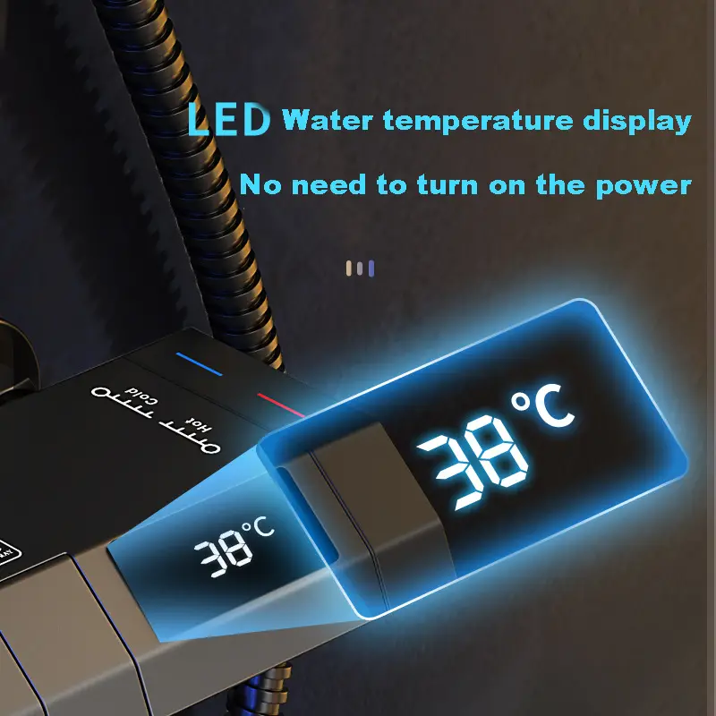 Gunmetal Gray Piano Key LED Temp Display Alloy Constant Temp 4 Functions Rain Shower Faucet Mixer Bathroom Shower Set with Bidet — image 3