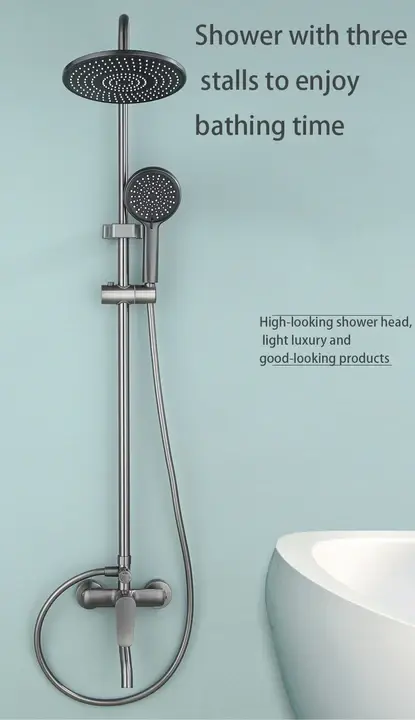 Zinc Alloy Electroplated Shower Set with Three-outlet Mode Circular Rain Shower Head and Multiple Modes of Handheld Shower Head — image 5