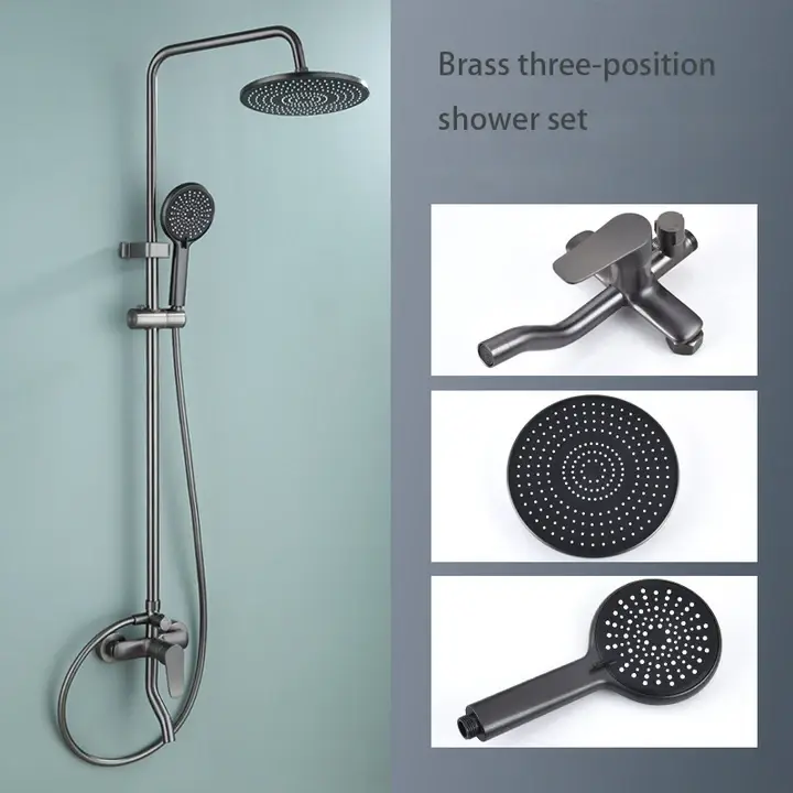 Zinc Alloy Electroplated Shower Set with Three-outlet Mode Circular Rain Shower Head and Multiple Modes of Handheld Shower Head — image 6