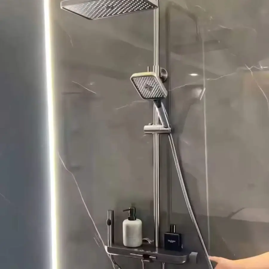 Best-selling High-quality Gun Gray Wall-mounted Multi-functional Low-price Household Constant-temperature Shower Set — image 4