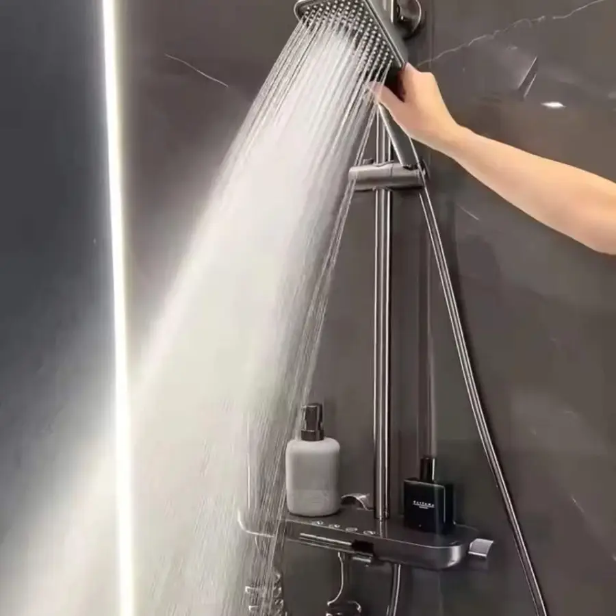 Best-selling High-quality Gun Gray Wall-mounted Multi-functional Low-price Household Constant-temperature Shower Set — image 5