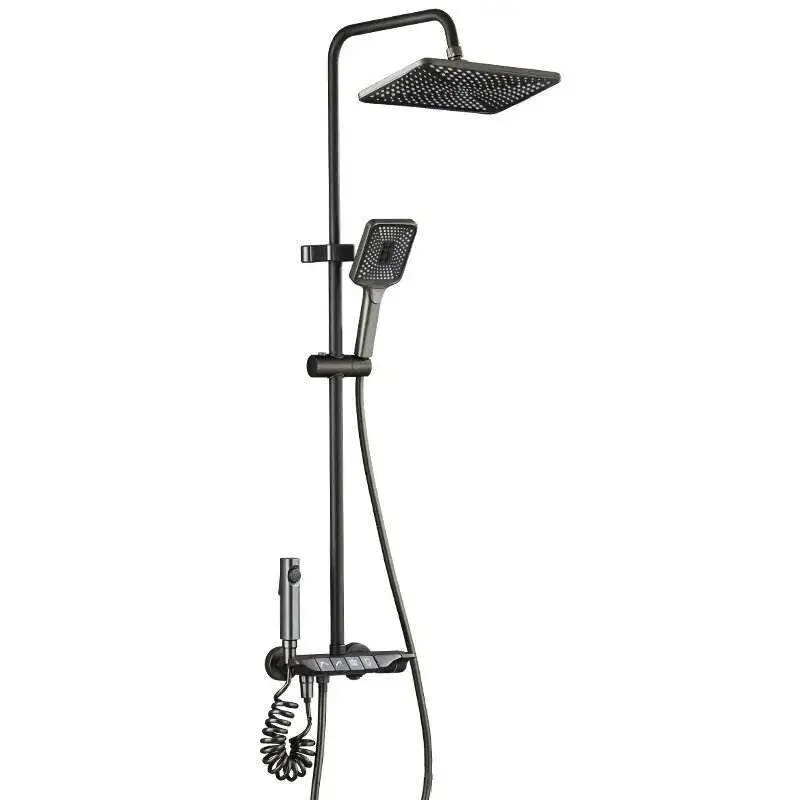 Hot-selling Hot and Cold Wall-mounted Luxury Rainwater Shower Mixer Gun Grey Zinc-Alloy Multi-mode Shower Set — image 7
