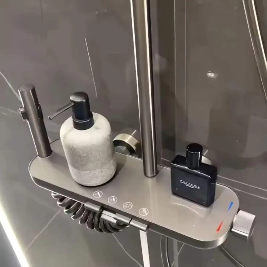 Best-selling High-quality Gun Gray Wall-mounted Multi-functional Low-price Household Constant-temperature Shower Set — image 6