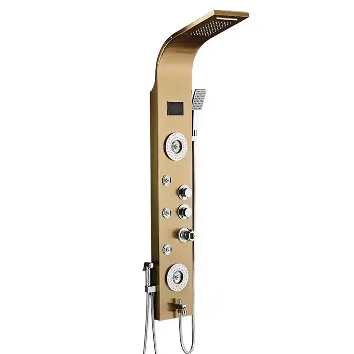 Bathroom Wall-mounted Multi-speed Wall-mounted Stainless Steel Waterfall Black Shower Column Set Tower Jet LED Shower Pa — view 2