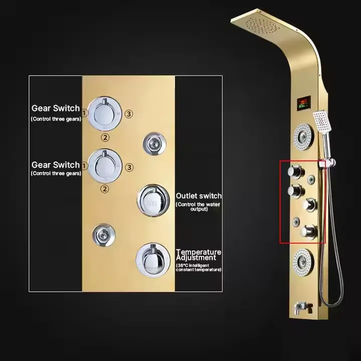Bathroom Wall-mounted Multi-speed Wall-mounted Stainless Steel Waterfall Black Shower Column Set Tower Jet LED Shower Pa — view 4