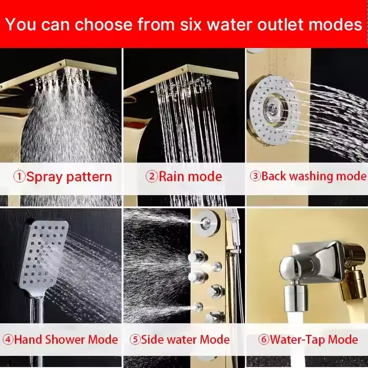 Bathroom Wall-mounted Multi-speed Wall-mounted Stainless Steel Waterfall Black Shower Column Set Tower Jet LED Shower Pa — view 5