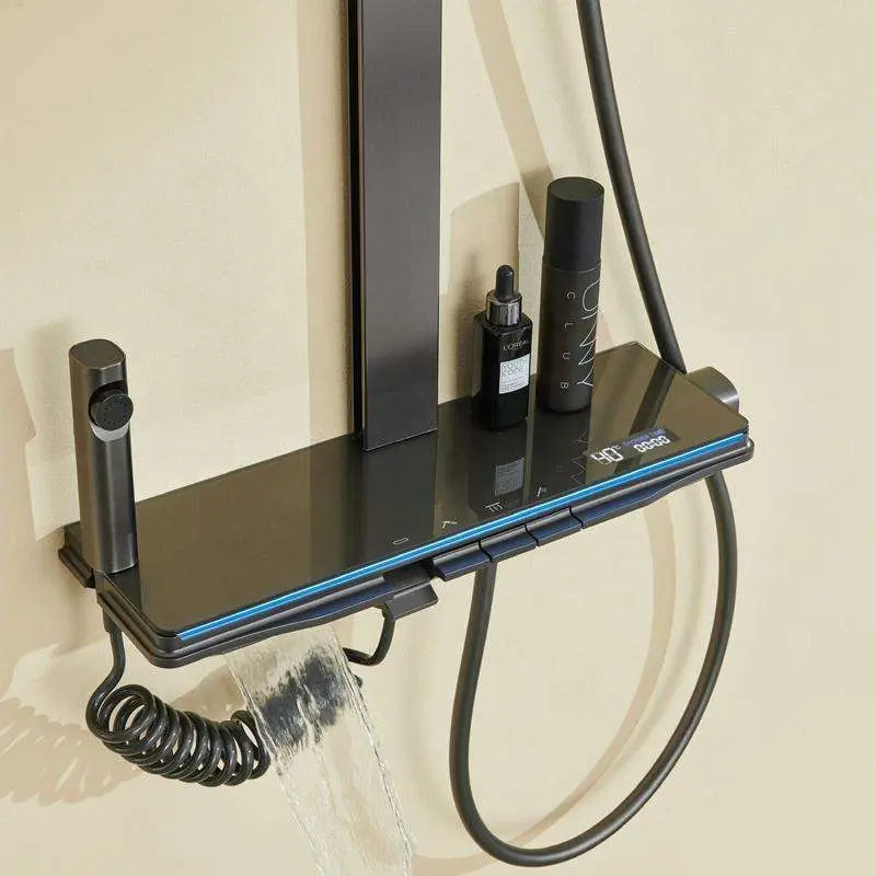 Modern New Custom Luxury White and Black Thermostatic Shower Set with Digital Display Massage Spray Spray Mode for Hotels — image 4