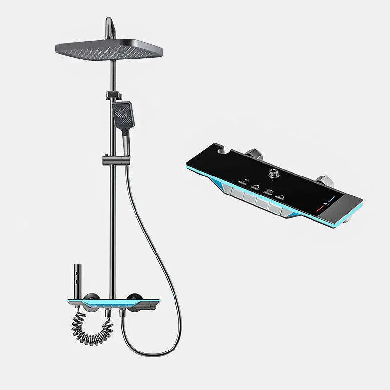Luxury LED White Gun, Gray Temperature Display Soft Spray Rain Shower Faucet Piano Aluminum Bathroom Shower Set — image 3