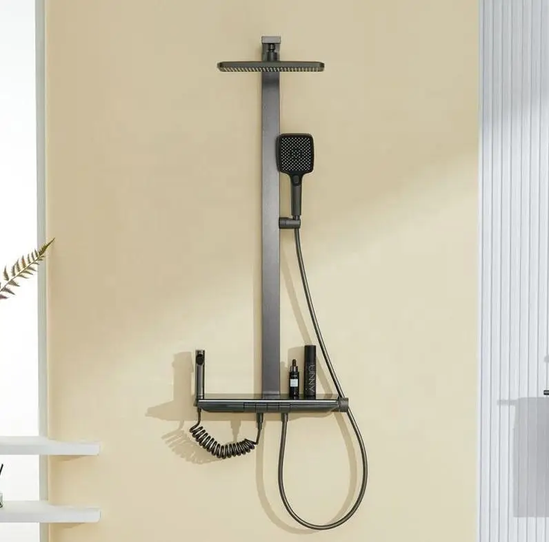 Modern New Custom Luxury White and Black Thermostatic Shower Set with Digital Display Massage Spray Spray Mode for Hotels — image 7