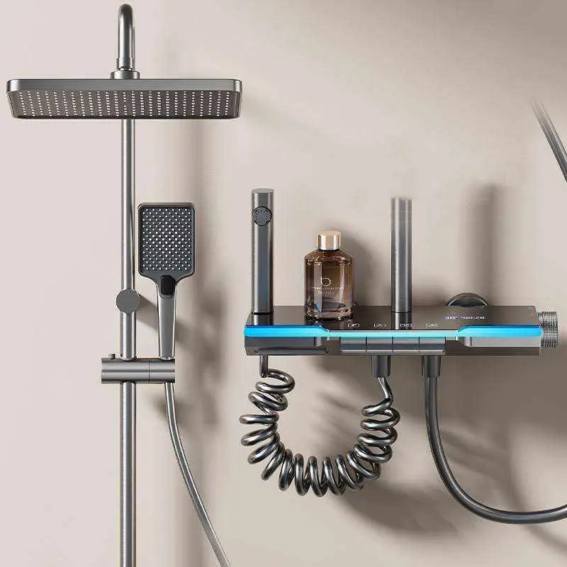Newly Designed LED Digital Display Luxury Dual-handle Bathroom Shower Faucet Set with High Pressure and 4 Functions — image 3
