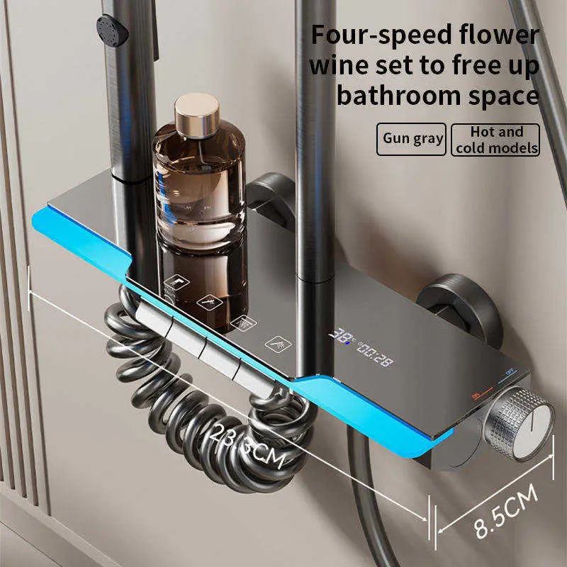 Newly Designed LED Digital Display Luxury Dual-handle Bathroom Shower Faucet Set with High Pressure and 4 Functions — image 6