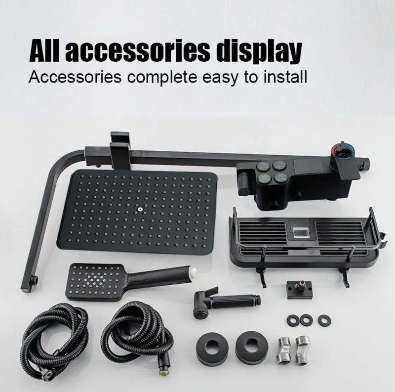 Wholesale Luxury Black Shower Four-button Brass Brush Surface Hot Water Faucet Ceramic Shower Faucet Set From the Manufacturer — image 6