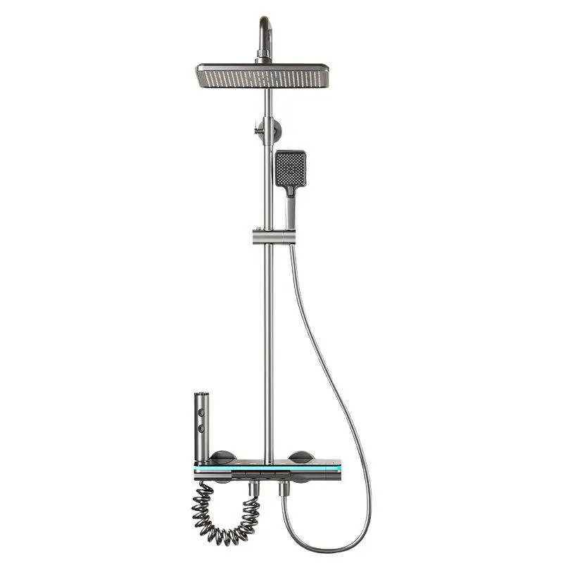 Customized Multi-functionality High-quality Temperature Display Smart LED Black Gray and White Piano Key Faucet Shower Set — image 3