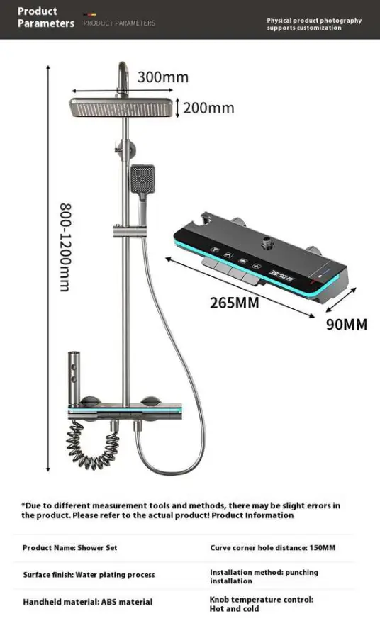 Customized Multi-functionality High-quality Temperature Display Smart LED Black Gray and White Piano Key Faucet Shower Set — image 4