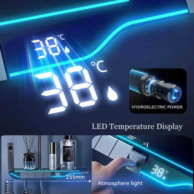 Intelligent multi-functional light-emitting diode silver piano key temperature digital display soft shower faucet set — image 3