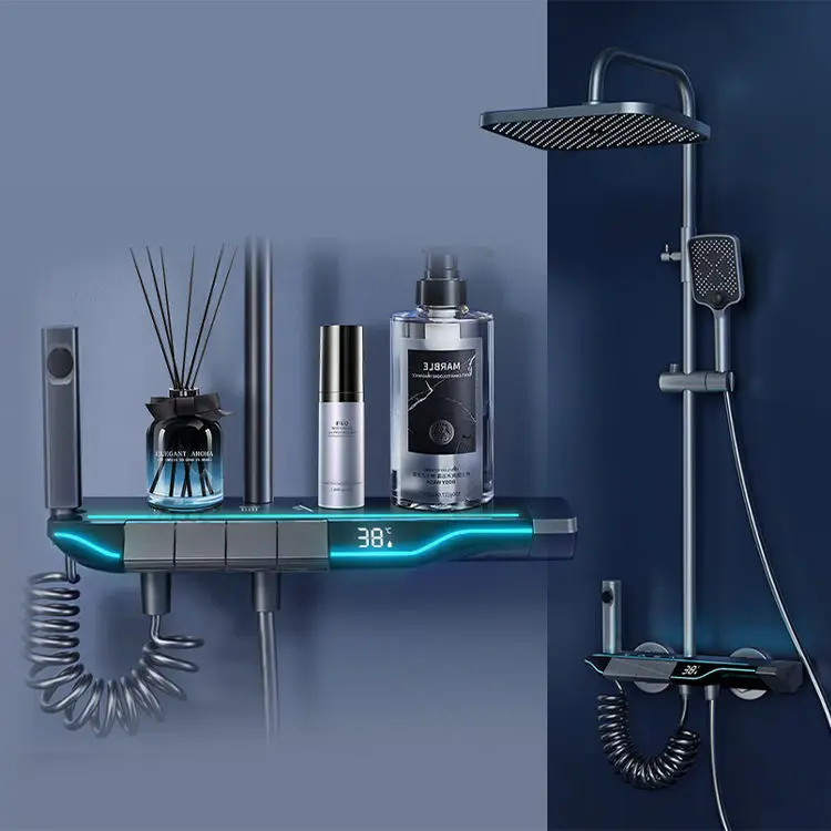 Intelligent multi-functional light-emitting diode silver piano key temperature digital display soft shower faucet set — image 4