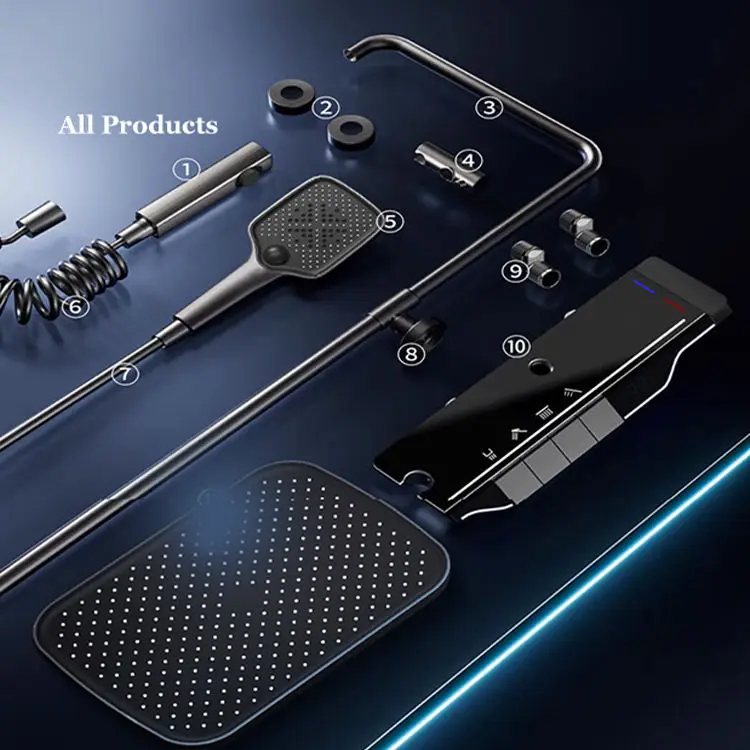 Intelligent multi-functional light-emitting diode silver piano key temperature digital display soft shower faucet set — image 7