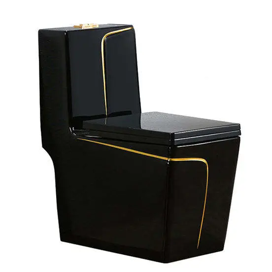 Luxury Premium Glossy Black Ceramic Gold Trim Water Saving Anti Odor Easy Clean Toilet and Pedestal Sink Combo for Apartment — image 4