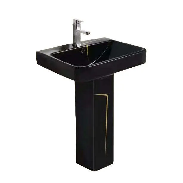 Luxury Premium Glossy Black Ceramic Gold Trim Water Saving Anti Odor Easy Clean Toilet and Pedestal Sink Combo for Apartment — image 6