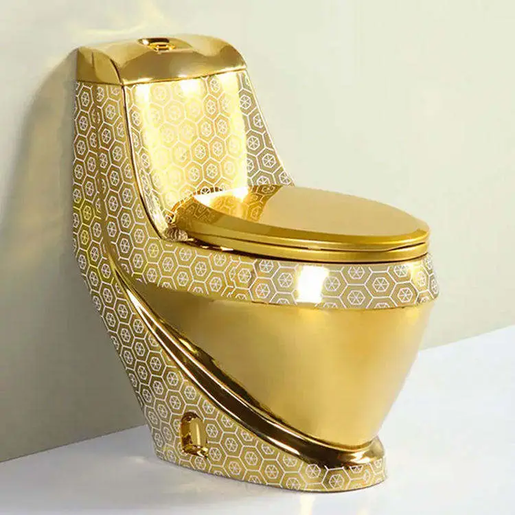 Luxury Premium Full Gold Plated Mirror Finish Fade Resistant Scratch Resistant Hexagon Pattern Golden Smart Toilet for Hotel — image 3