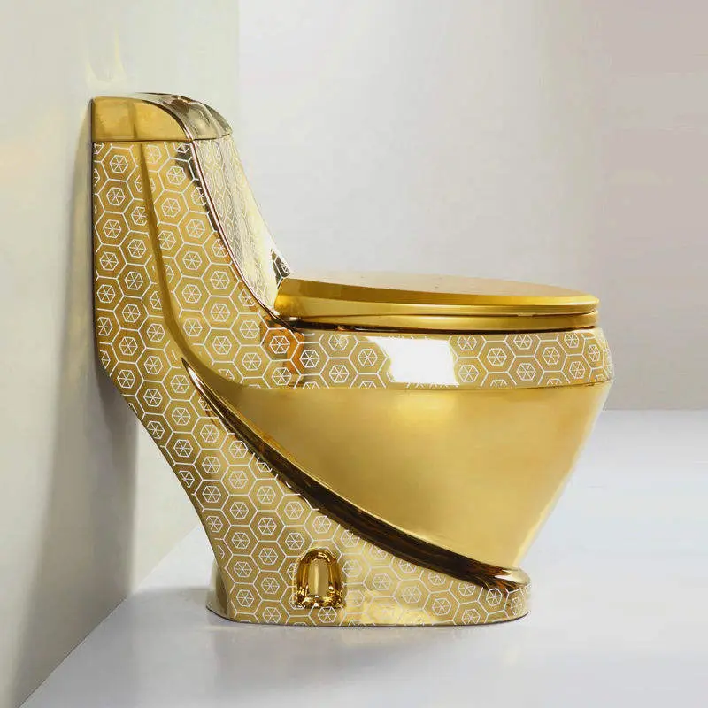 Luxury Premium Full Gold Plated Mirror Finish Fade Resistant Scratch Resistant Hexagon Pattern Golden Smart Toilet for Hotel — image 4