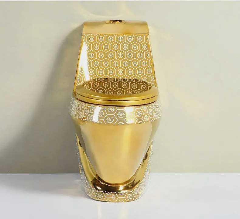 Luxury Premium Full Gold Plated Mirror Finish Fade Resistant Scratch Resistant Hexagon Pattern Golden Smart Toilet for Hotel — image 6