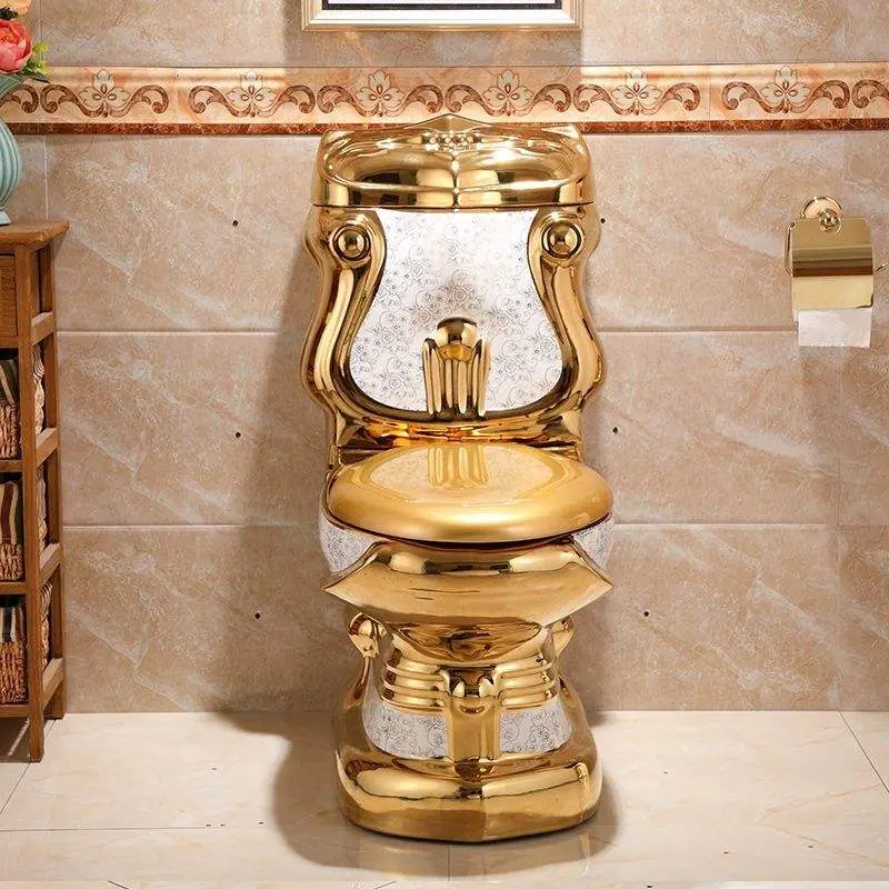 Luxury Premium Full Gold Plated Mirror Finish Fade Resistant Scratch Resistant Ornate Carved Golden Toilet for Luxury Renovation — image 3