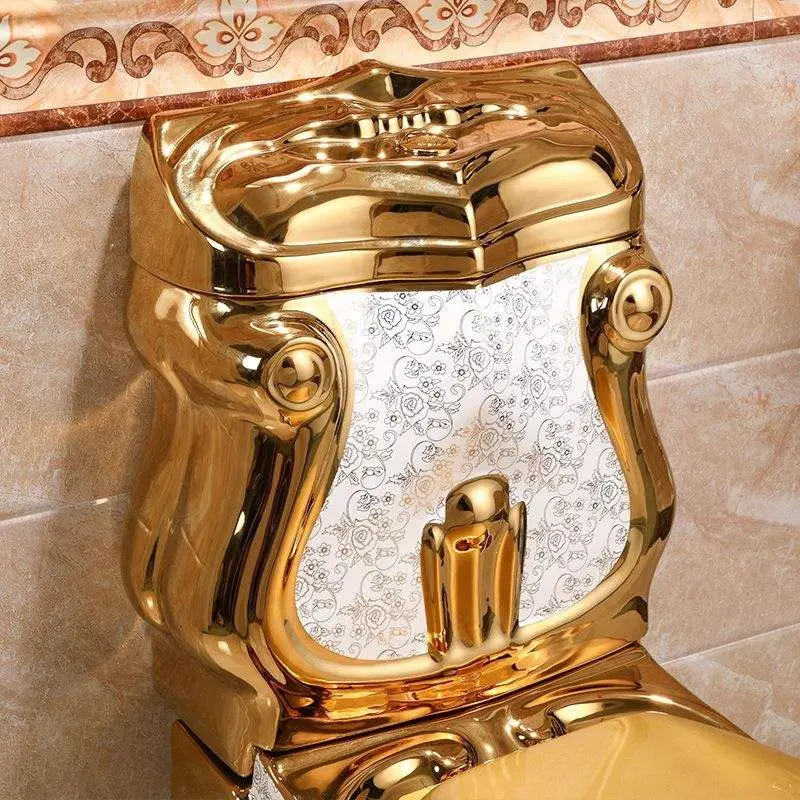 Luxury Premium Full Gold Plated Mirror Finish Fade Resistant Scratch Resistant Ornate Carved Golden Toilet for Luxury Renovation — image 4