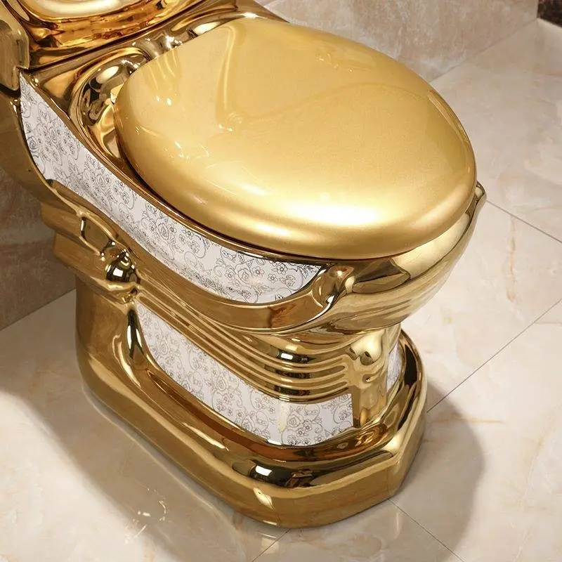 Luxury Premium Full Gold Plated Mirror Finish Fade Resistant Scratch Resistant Ornate Carved Golden Toilet for Luxury Renovation — image 5