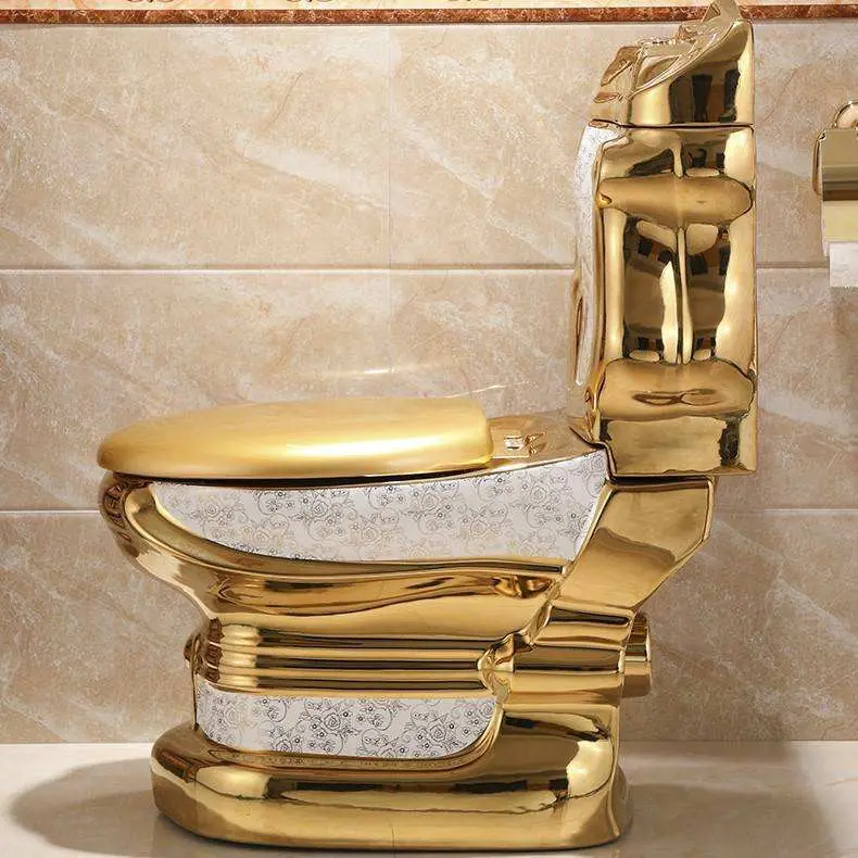 Luxury Premium Full Gold Plated Mirror Finish Fade Resistant Scratch Resistant Ornate Carved Golden Toilet for Luxury Renovation — image 6