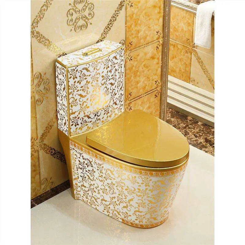 Luxury Middle East Gold Floral Toilet Super Swirl Flush Large Pipe Dual Flush Water Saving Easy Remove Seat for Bathroom — view 2