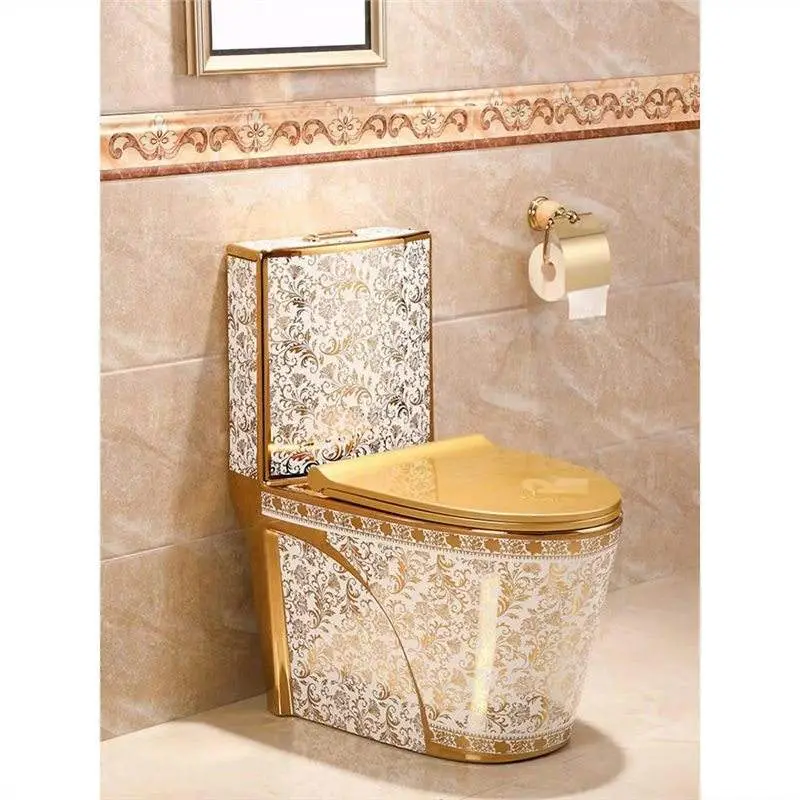 Luxury Middle East Gold Floral Toilet Super Swirl Flush Large Pipe Dual Flush Water Saving Easy Remove Seat for Bathroom — view 3