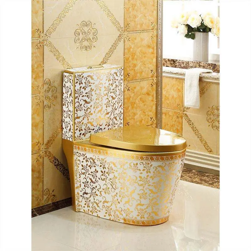 Luxury Middle East Gold Floral Toilet Super Swirl Flush Large Pipe Dual Flush Water Saving Easy Remove Seat for Bathroom — view 4