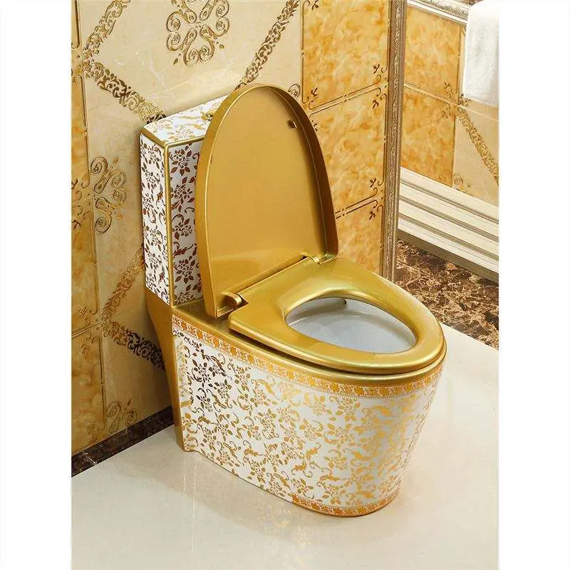 Luxury Middle East Gold Floral Toilet Super Swirl Flush Large Pipe Dual Flush Water Saving Easy Remove Seat for Bathroom — view 5