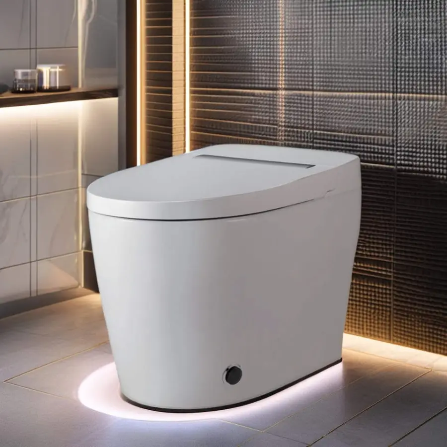 Luxury Premium Tankless One Piece Antibacterial Heated Seat Foot Sensor Flush Night Light Smart Toilet for Home Bathroom — view 1