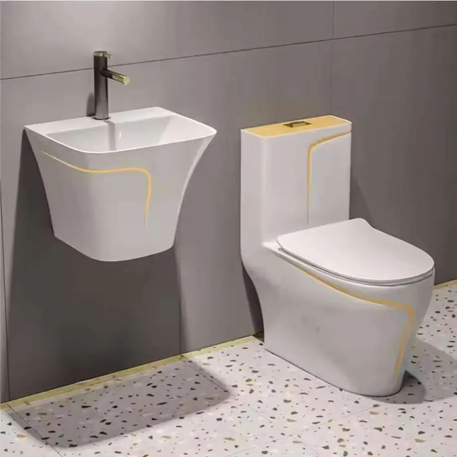Contemporary Premium High Temperature Fired Grey Ceramic Siphonic Powerful Flush One Piece Toilet and Basin Set for Bathroom — image 4