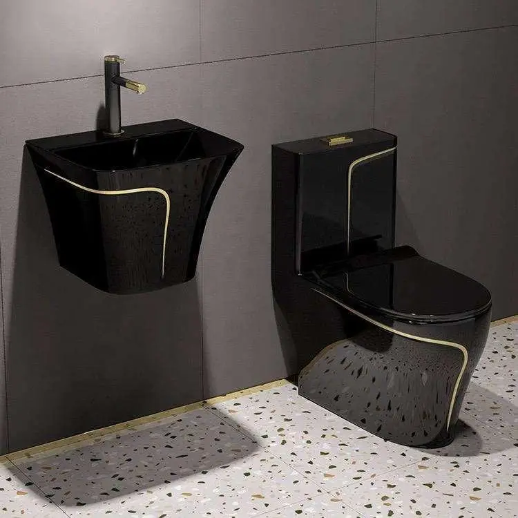 Customized Wall-mounted Colored Pattern S-shaped Ceramic Integrated Double-flush Anti-odor Floor Toilet with Washbasin — image 3