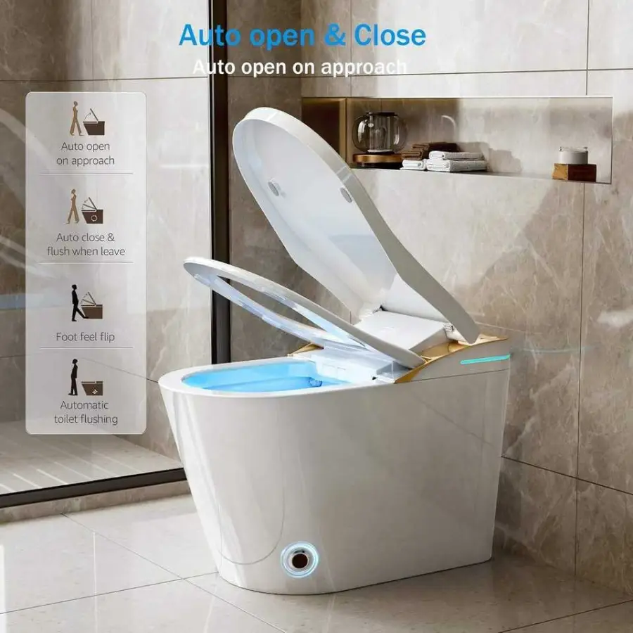 One-Piece Smart Toilet with Built-in Tank Booster Pump Rotary Knob Instant Heating Foot Sensor Auto Flush Foam Shield — view 3
