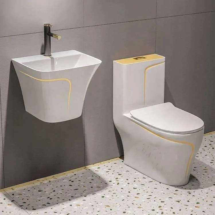 Customized Wall-mounted Colored Pattern S-shaped Ceramic Integrated Double-flush Anti-odor Floor Toilet with Washbasin — image 4