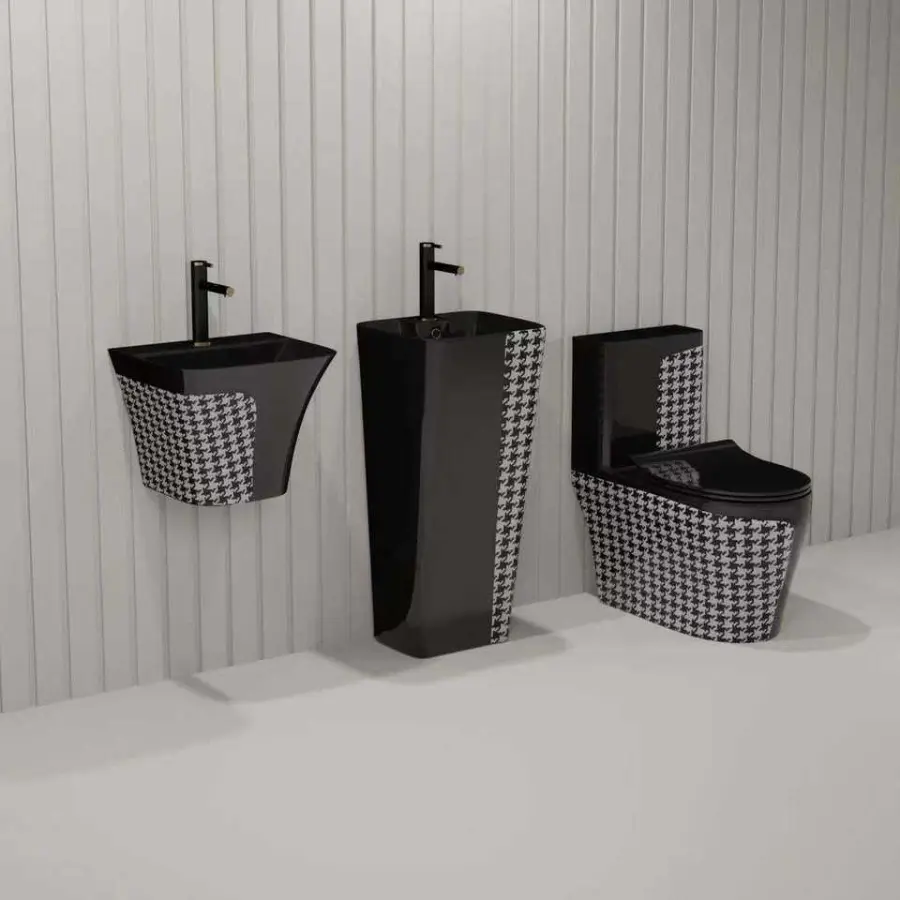 Customized Wall-mounted Colored Pattern S-shaped Ceramic Integrated Double-flush Anti-odor Floor Toilet with Washbasin — image 5