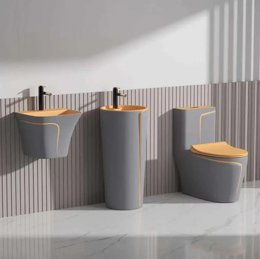 Customized Wall-mounted Colored Pattern S-shaped Ceramic Integrated Double-flush Anti-odor Floor Toilet with Washbasin — image 6