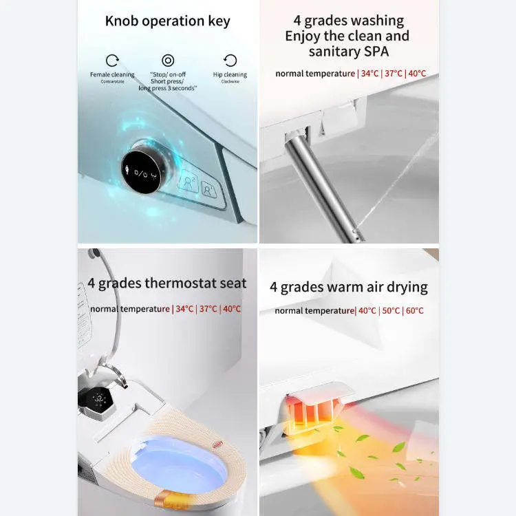 Smart Toilet with No Water Pressure Limit Radar Auto Open Foot Sensor Flush Dual Memory LED Display Instant Heating Self-Clean — image 7