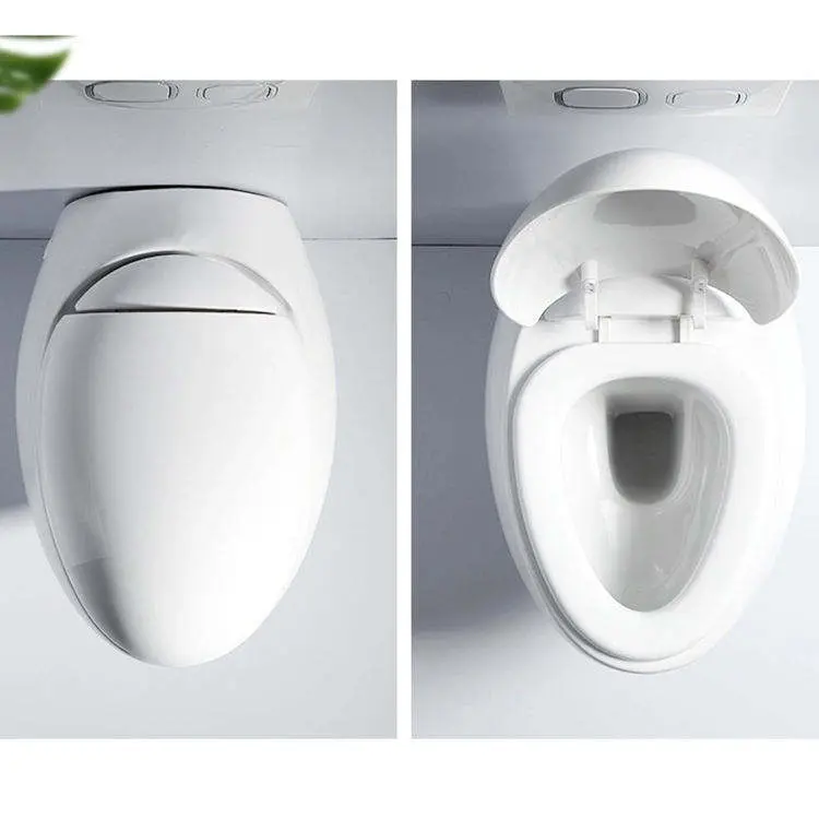 Hotel Home Bathroom Floor Mounted Ceramic WC Toilet Siphion Flushing Elongated Bowl Modern P-trap One Piece Dual-Flush Slow — image 5