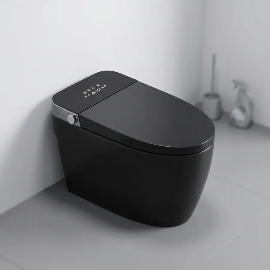 Modern Wholesale One-piece P Trap Black Ceramic Sanitary Ware Wc Drain Pipe Matte Black Wall-mounted Smart Toilet — view 1