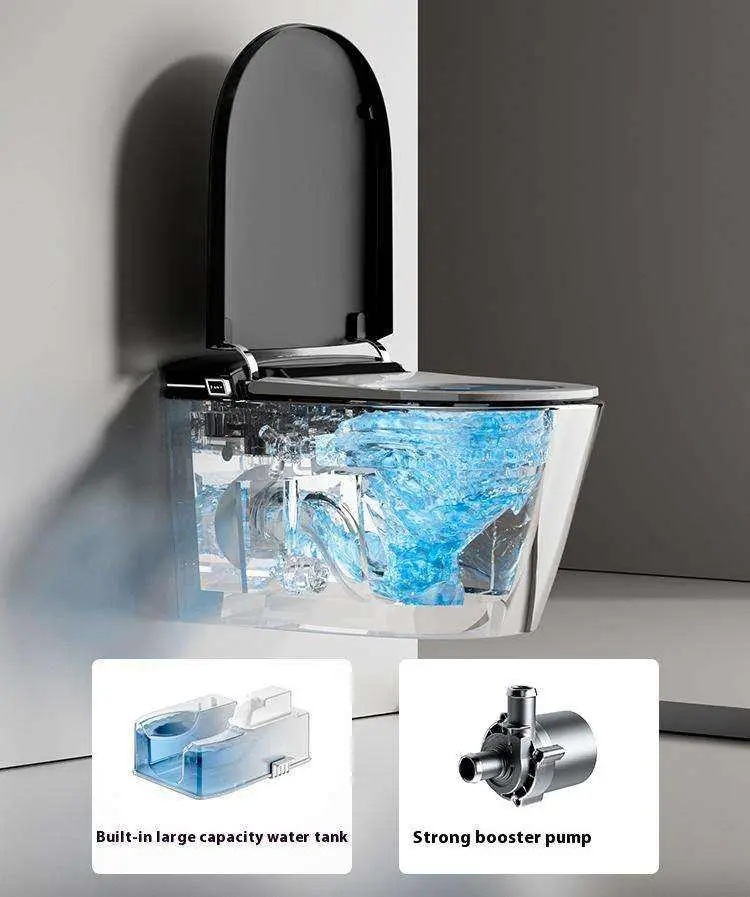 Modern Wholesale One-piece P Trap Black Ceramic Sanitary Ware Wc Drain Pipe Matte Black Wall-mounted Smart Toilet — image 3
