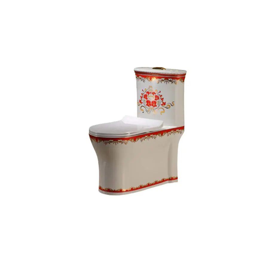 Customized Wholesale Low-price White and Gold Decorated One-piece WC Luxury Home Bathroom Toilet — image 3