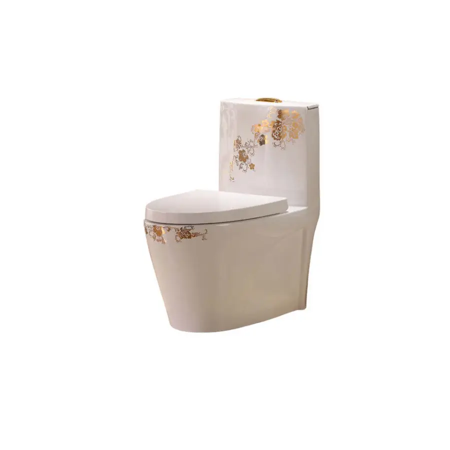 Customized Wholesale Low-price White and Gold Decorated One-piece WC Luxury Home Bathroom Toilet — image 4
